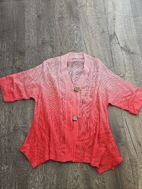 Pink Ombre Open-Front Lightweight Cardigan